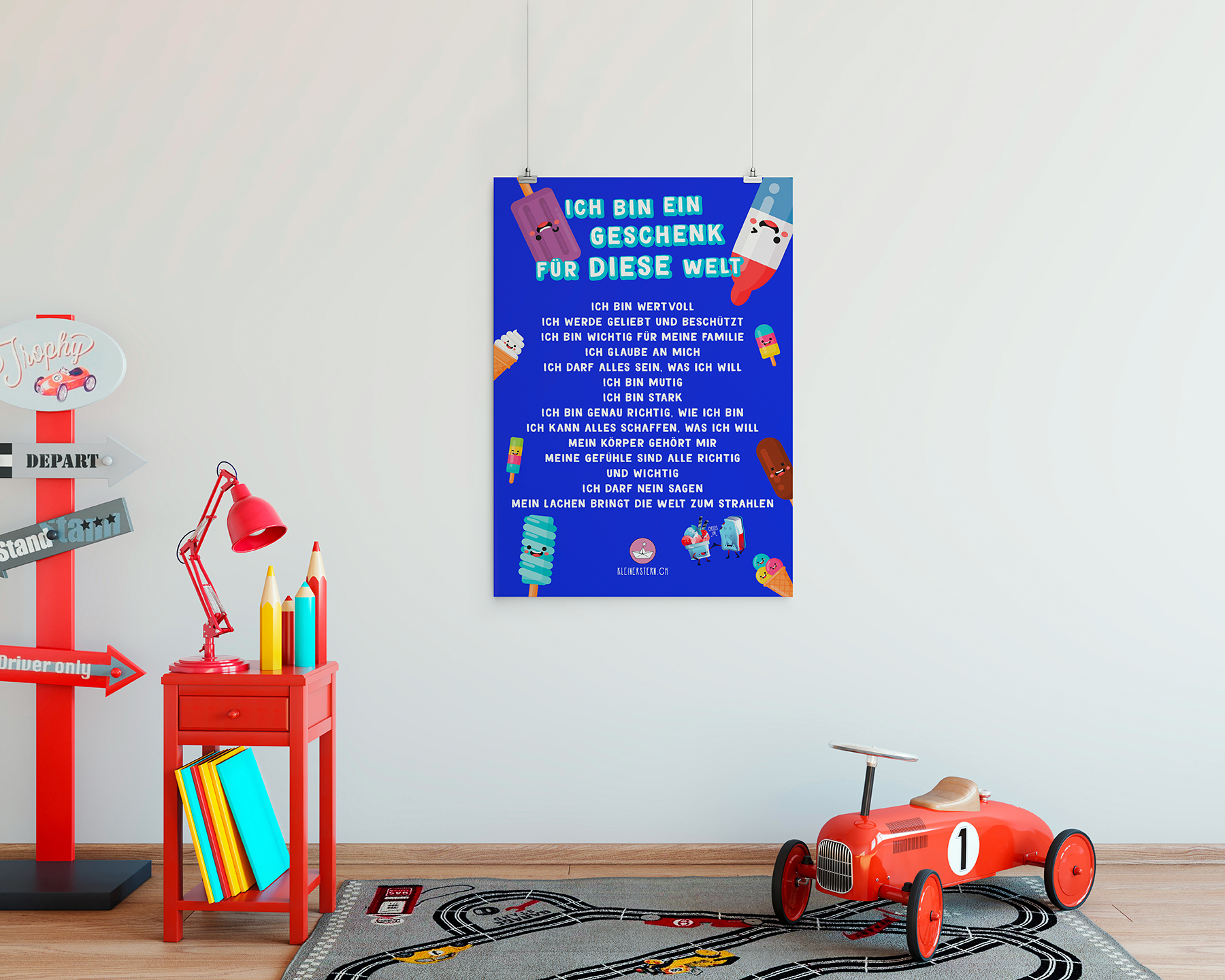 Poster mit positiven Affirmationen für Kinder Eis blau